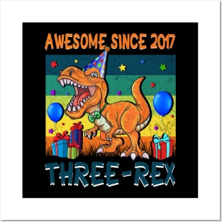 Kids Three Rex 3rd Birthday Gifts 3 Years Old Posters and Art